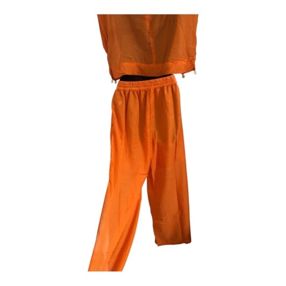 Orange 2 piece sheer cowrie shell adorned crop top and split leg pants beach set - Picture 8 of 17
